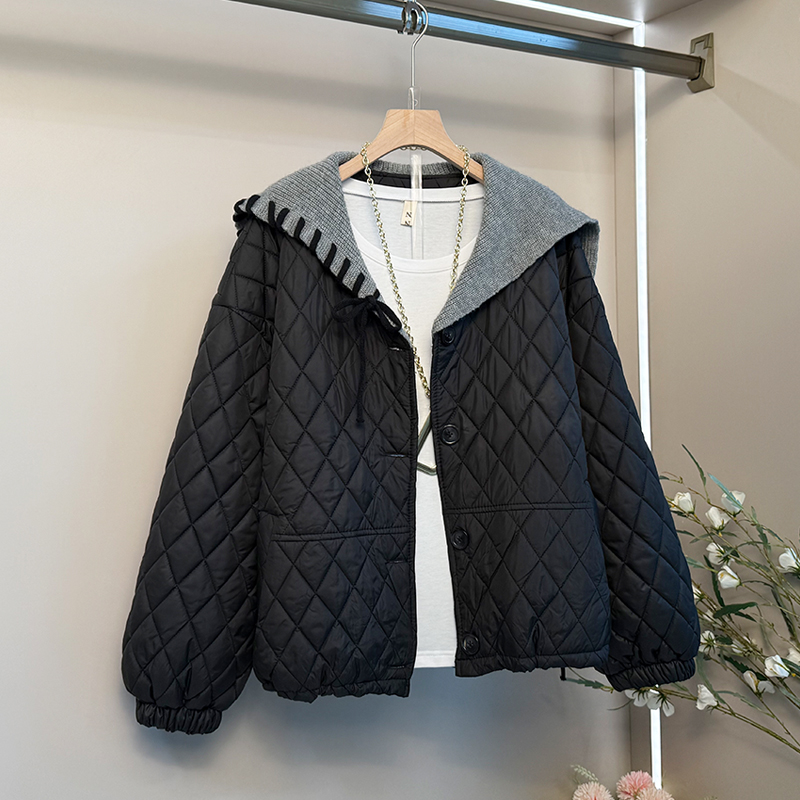 胖妹妹秋冬季夹棉连帽棉服外套百搭减龄显瘦遮肉外衣宽松洋气棉衣