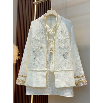 2025春季新款大码女装新中式国风上衣胖mm显瘦遮肉马甲长袖打底衫