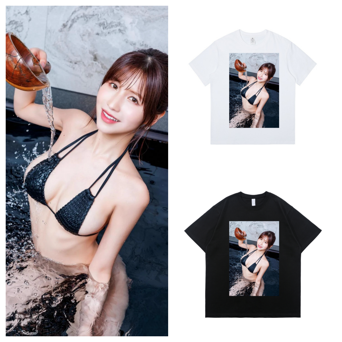 【樱花桃】 日本知名女优人像印花圆领短袖纯棉t恤上衣服