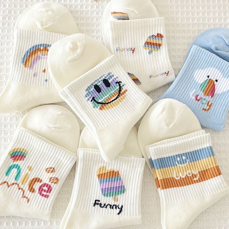 白色学生卡通袜子百搭春夏季日系