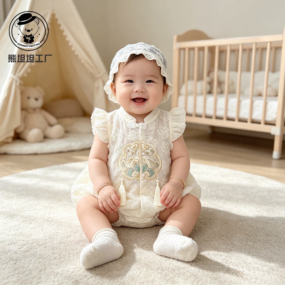 周岁女宝礼服夏季新中式薄款哈衣婴儿衣服夏天超萌连体衣宝宝唐装图片