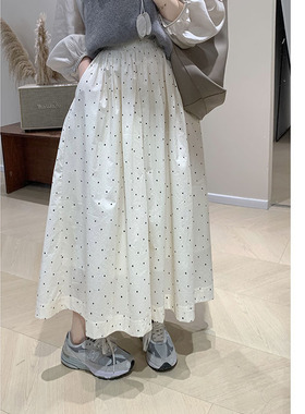 【波波奶茶】清新小波点松紧腰伞裙半身裙JA03