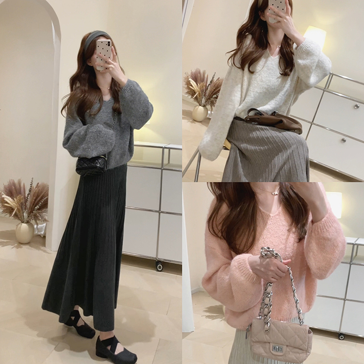 KD54v领短款学院风毛衣