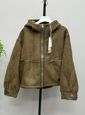 2025冬季皮毛一体厚外套连帽保暖加大加厚棉袄毛毛衣女装26052H