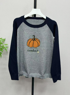 圆领插肩袖针织衫百搭毛衣女2025冬季新款拼色毛衫上衣86950H