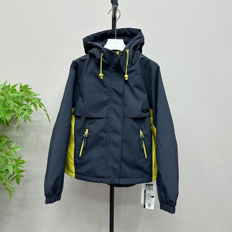 欧洲站羽绒防风冲锋衣女拼色连帽羽绒服