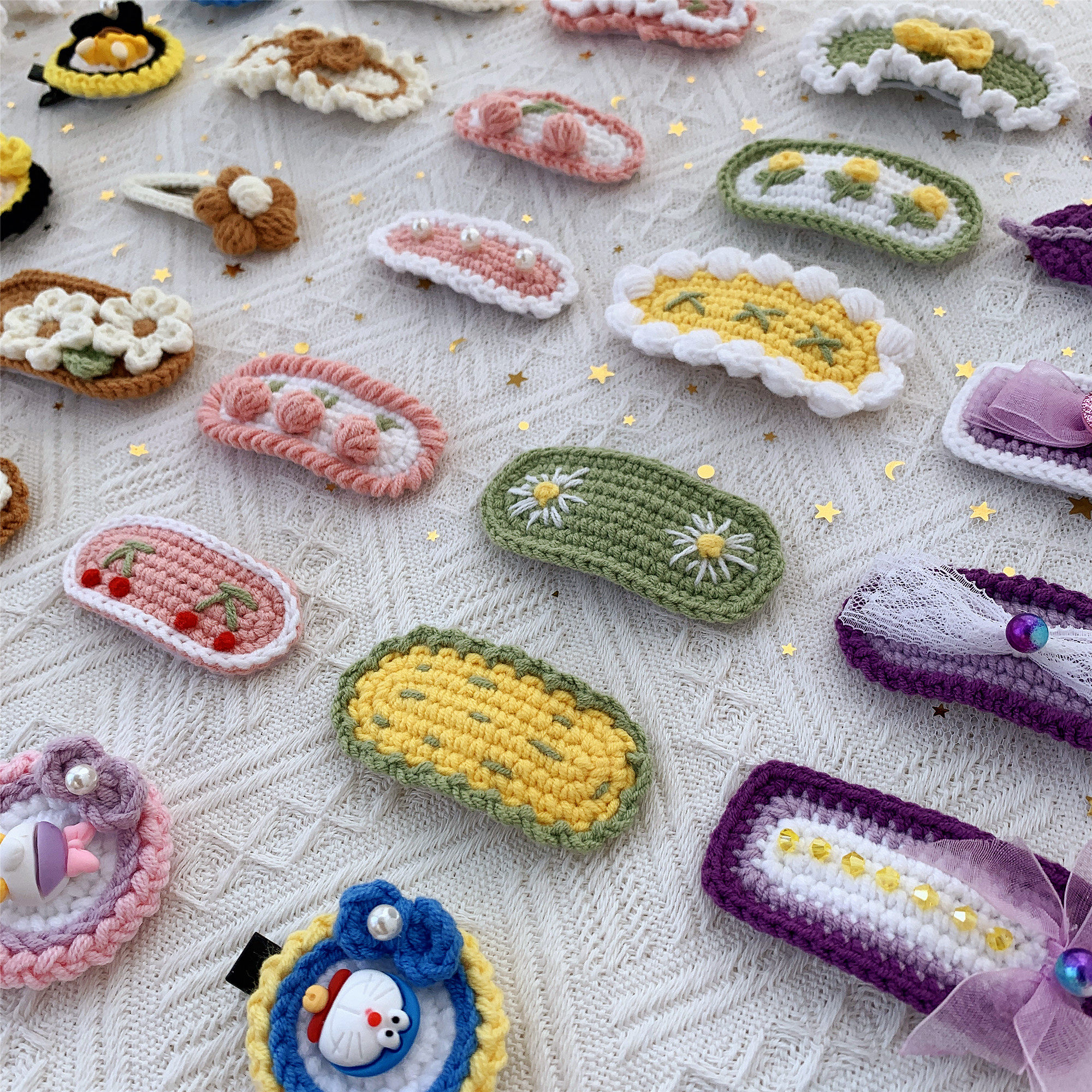 SWEET FLOWERS BB TRIM CLIP BANGS CLIP DIY HANDMADE WOOL CROCHET HAIR CLIP HAIR ACCESSORIES ACCESSORIES MATERIALS BAGS WOMEN