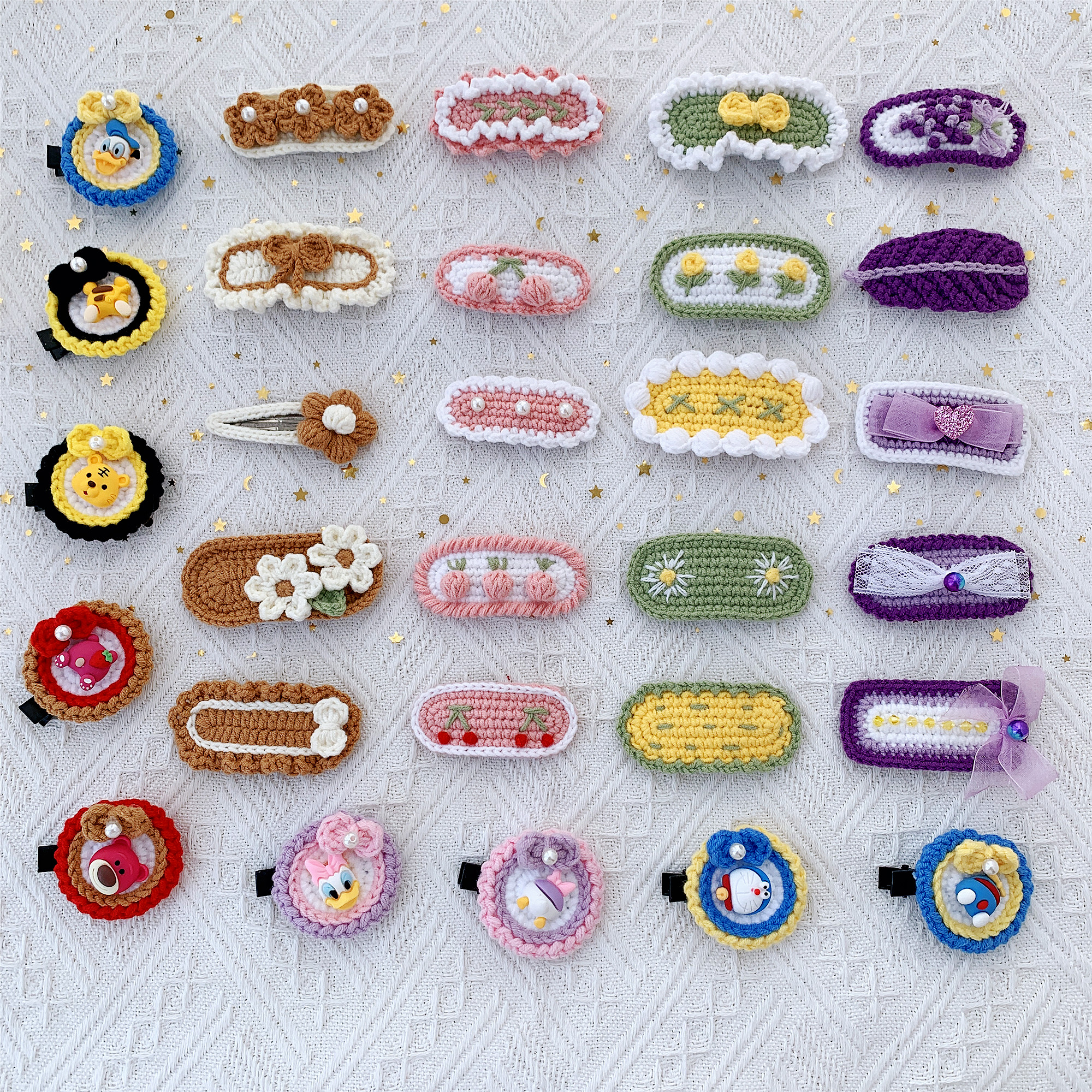 甜美花朵bb夹边刘海diy手工毛线