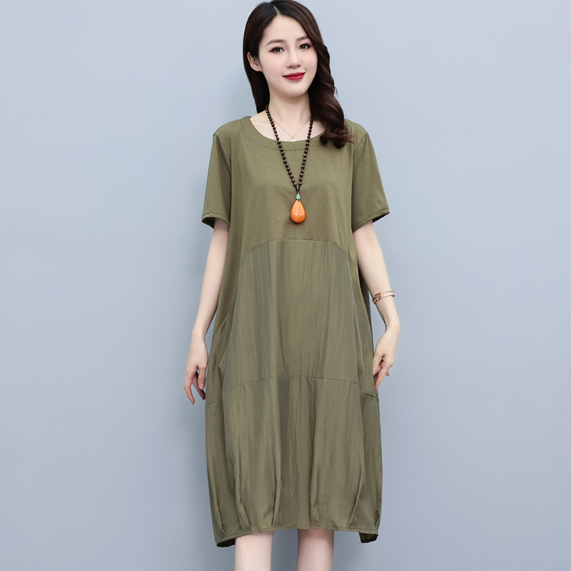 大码女装休闲连衣裙夏装新款200斤胖mm宽松遮肉显瘦洋气减龄裙子