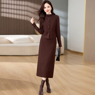 显瘦毛呢三件套 时尚 红色高级感小香风马甲半身裙套装 女秋冬新款