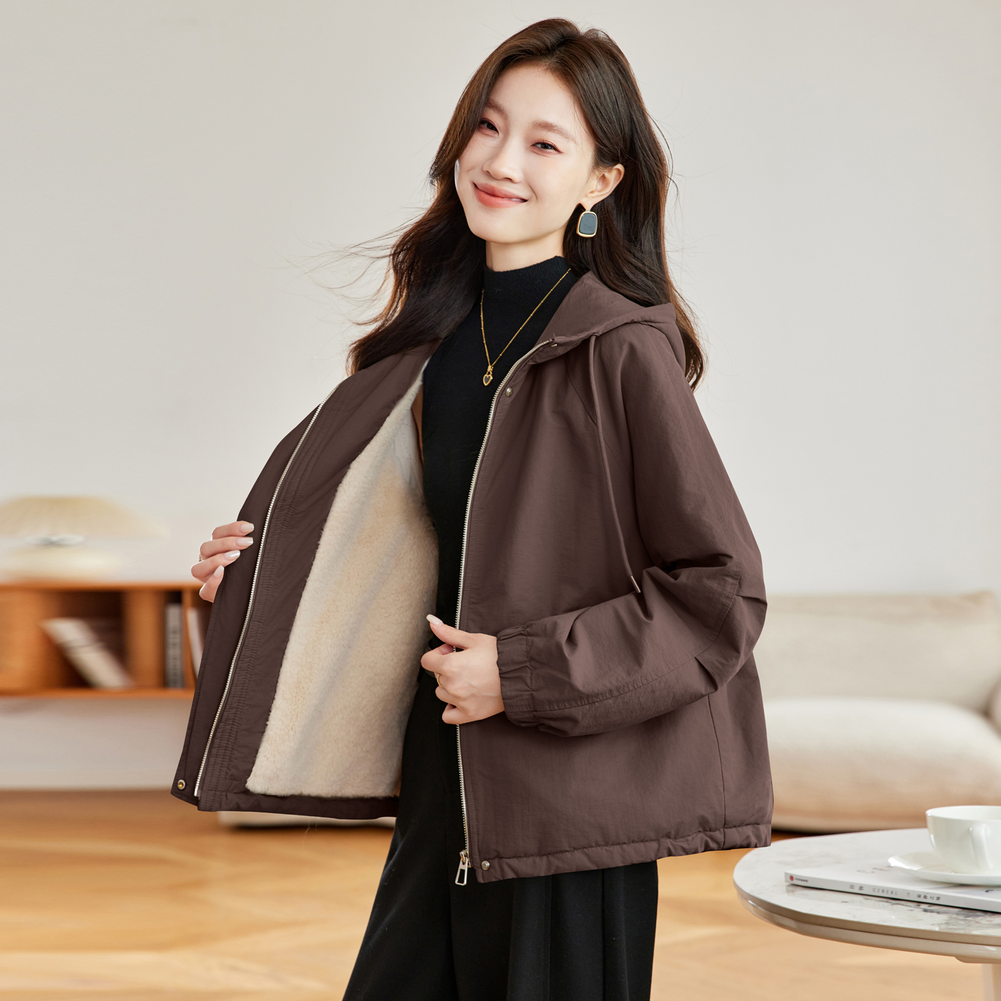 大码女装连帽短款棉服女秋冬新款