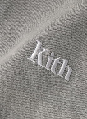 kith浅蓝色手写刺绣经典字母标志水晶洗做旧圆领套头卫衣