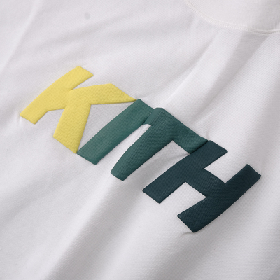 kith纯棉圆领白色网眼logo经典字母标志短袖T恤 胸口大标