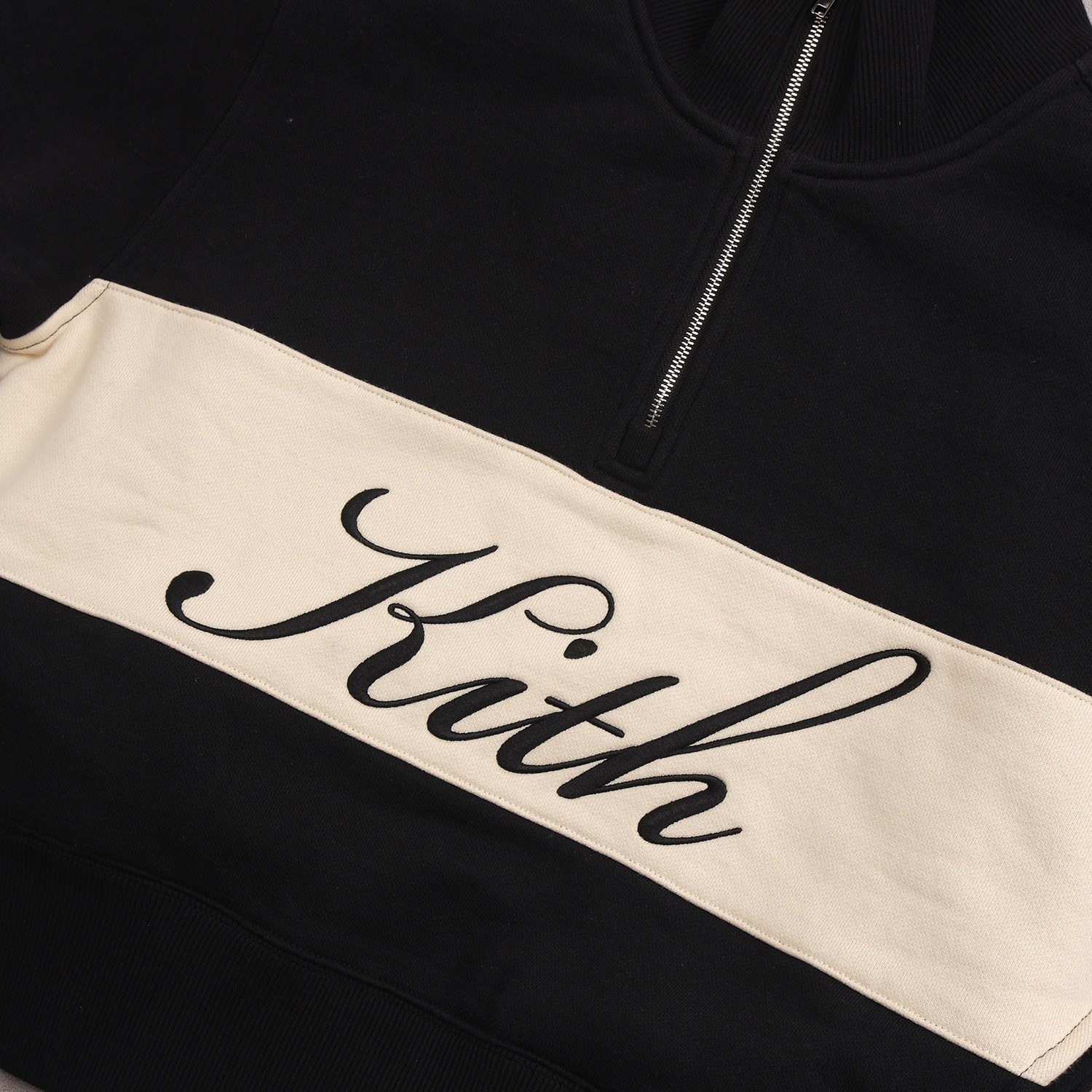 kith复古半拉链拼接拼色刺绣经典字母标志女款套头卫衣