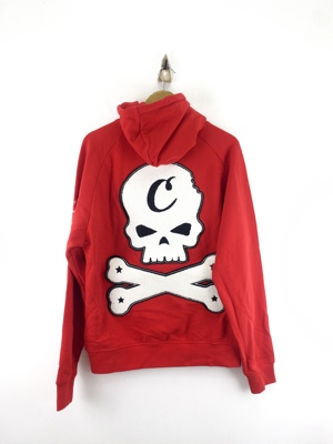 cookies红色刺绣贴布骷髅头男款连帽卫衣帽衫