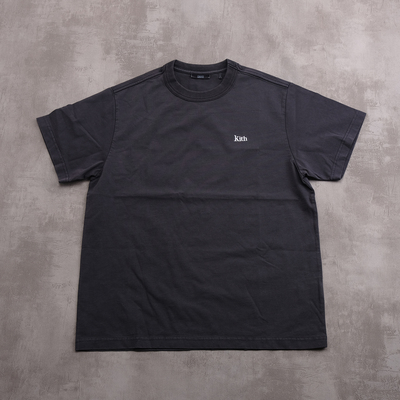 kith深灰色洗水做旧刺绣经典字母标志女款圆领打底短袖T恤