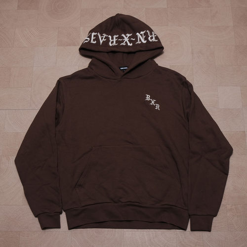born x raised BXR深棕色刺绣经典字母标志连帽套头卫衣帽衫