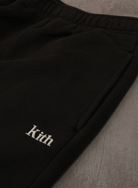 kith黑色水洗经典刺绣字母标志抽绳松紧腰围卫裤休闲裤