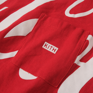 kith小兜植绒经典 T恤 logo标志联名可口可乐红色长袖
