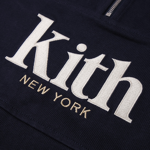 kith拼接经典 刺绣字母标志半拉链翻领套头卫衣