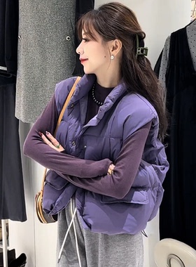 紫色立领羽绒马甲女款外穿2025新款短款宽松坎肩背心马夹外套冬季