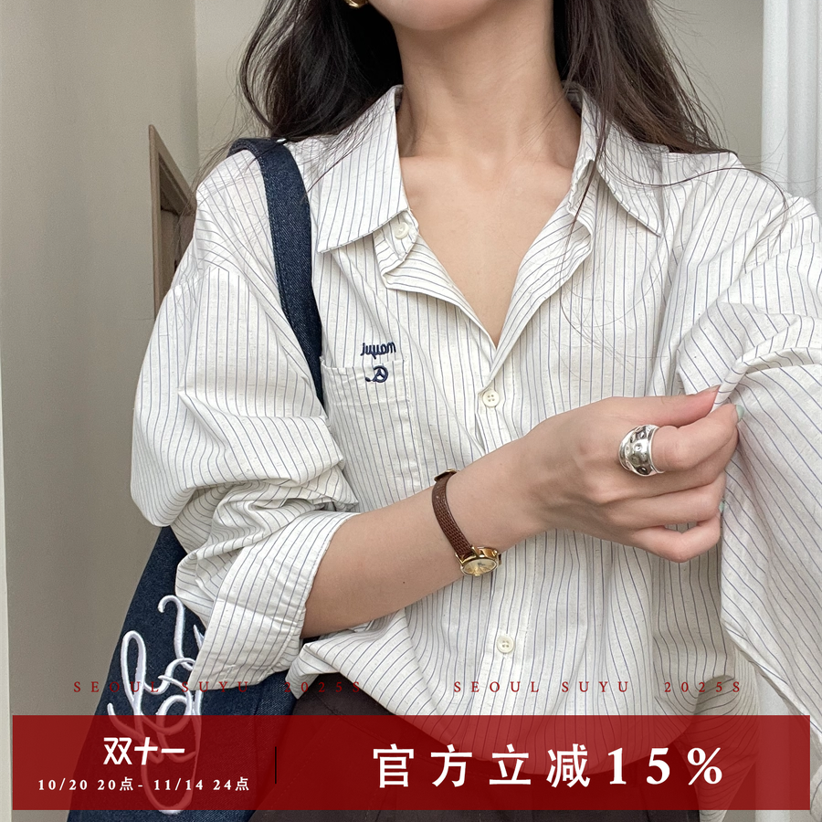 休闲风气质简约条纹长袖衬衫女