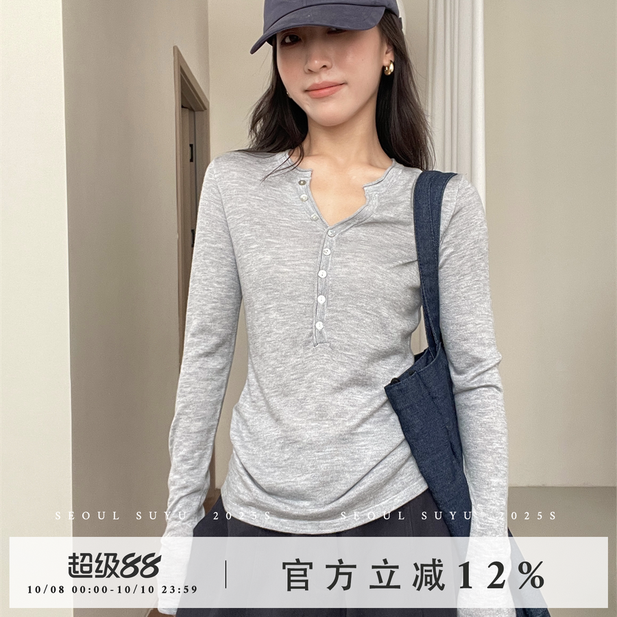 气质简约六羊毛v领针织衫上衣女