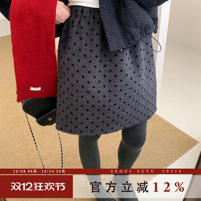 设计感复古波点半裙显瘦a字短裙