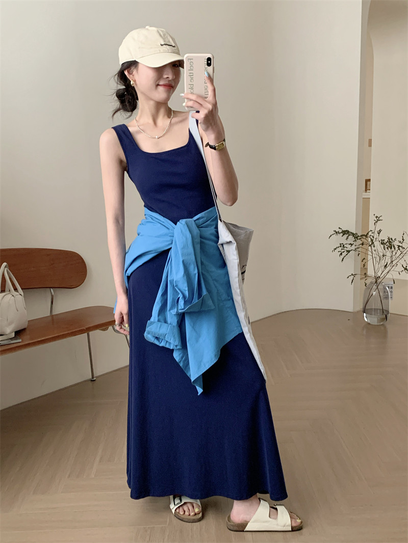 韩版休闲莫代尔纯色背心裙图片