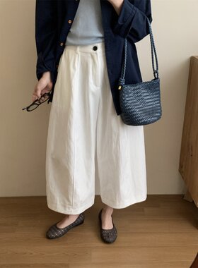 韩系复古后松紧九分休闲裤女