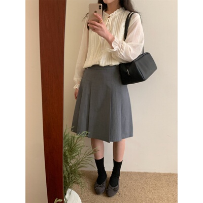 韩系学院风气质百搭百褶半身裙女