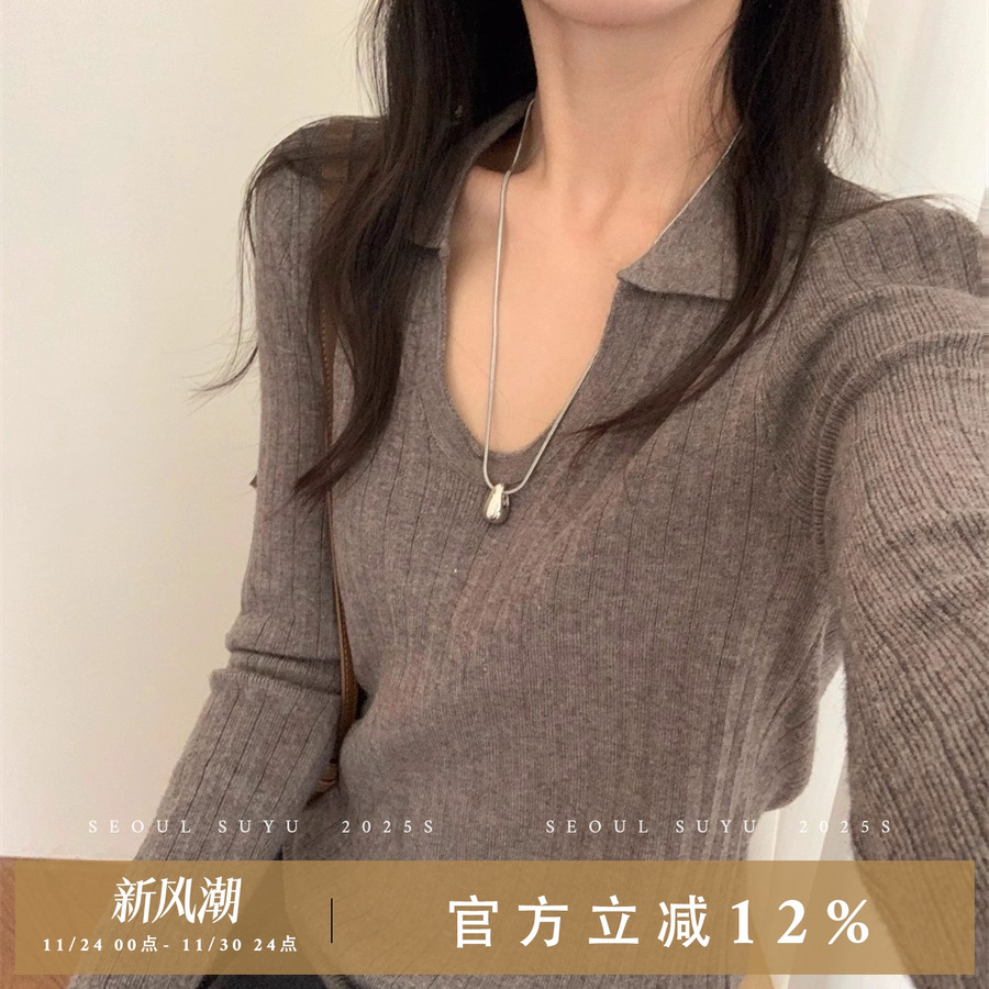 韩系休闲风翻领设计感针织衫