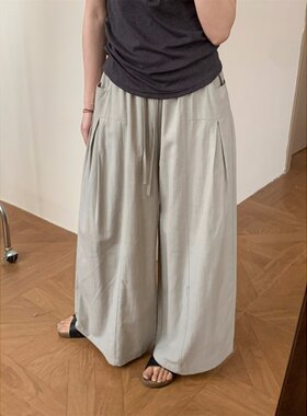 韩系简约松紧腰直筒休闲裤女
