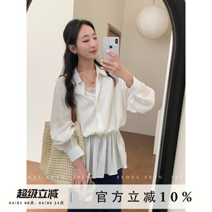 女2026新款 收腰显瘦松弛感叠穿上衣 衬衫 韩系休闲风假两件白色长袖