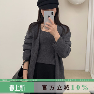 韩系休闲风简约纯色吊带开衫两件套女2026春新款时尚百搭开衫上衣