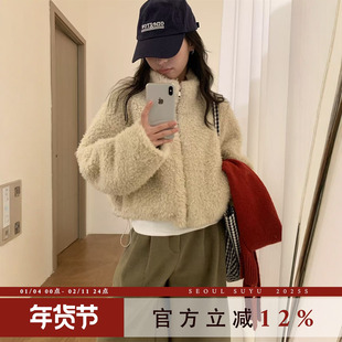 韩版皮毛一体立领短款毛毛外套女2025冬季新款亲肤保暖拉链上衣