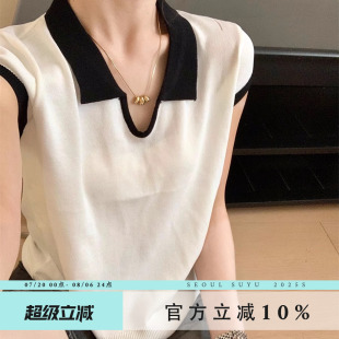 简约通勤休闲百搭上衣 韩系休闲亚麻针织短袖 polo衫 女2025夏季 新款