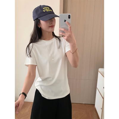 韩系休闲风圆领弹力短袖T恤女春
