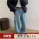 牛仔裤 女2025冬季 新款 复古水洗加绒工装 侧边口袋设计感阔腿拖地裤