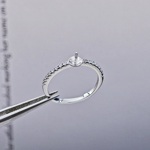 手工diy饰品配件S925银镀白金开口戒指活口指环珍珠空托锆石女戒