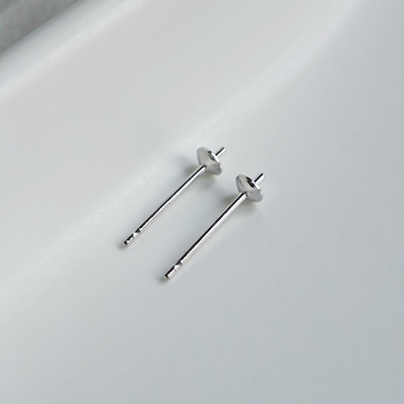 S999足银耳针千足银耳钉配件纯银耳针珍珠耳钉配件3mm珠帽珠托