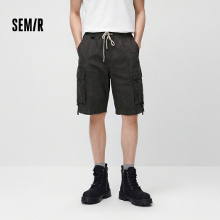 oversize做旧水洗松紧腰头裤 皱感肌理感短裤 子 男夏季 森马休闲裤