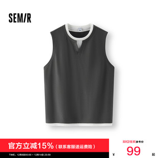 无袖 森马针织背心男韩系拼接假两件坎肩2025夏新款 t恤 商场同款