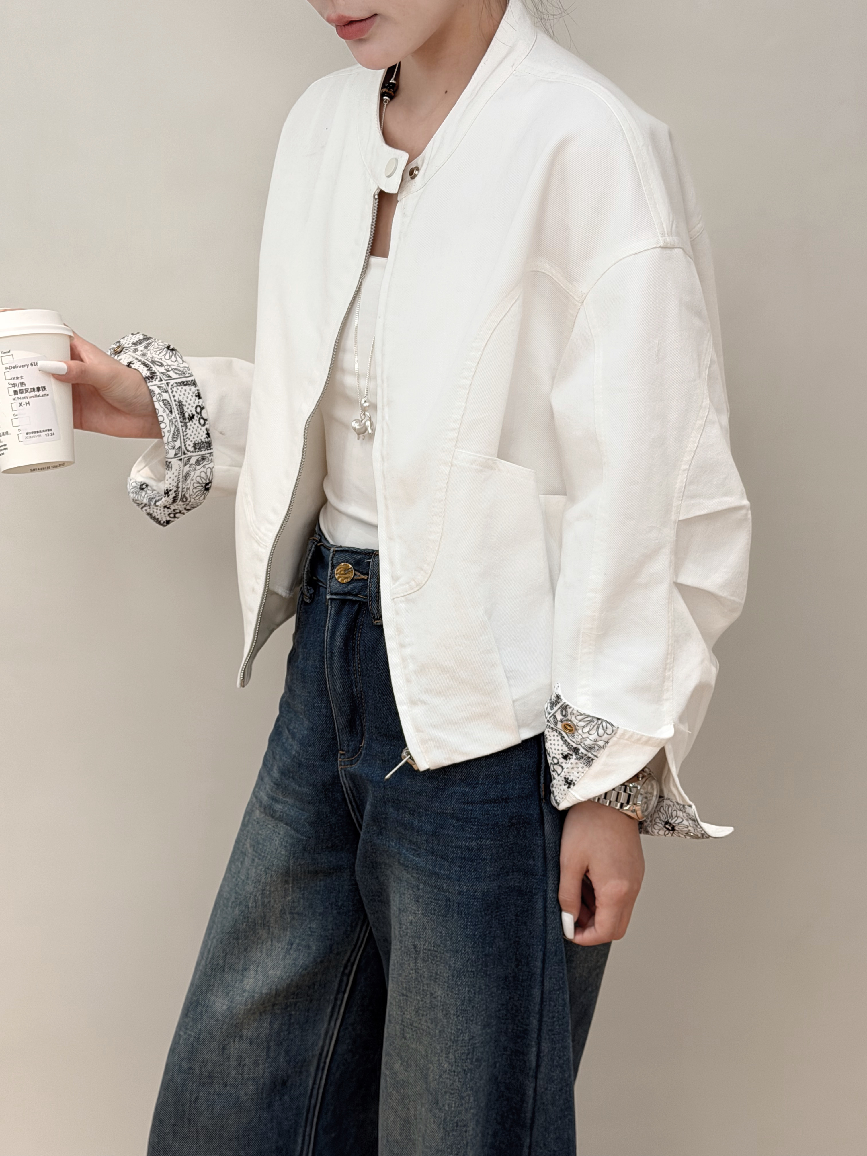 韩版立领短款牛仔外套女春季新款宽松显瘦百搭休闲夹克上衣77002#