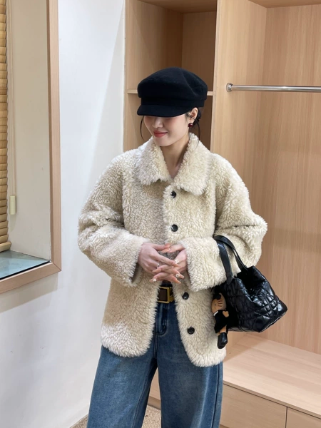 韩版高品质甜美风羊羔毛外套女冬季新款加厚保暖毛绒绒上衣 27682