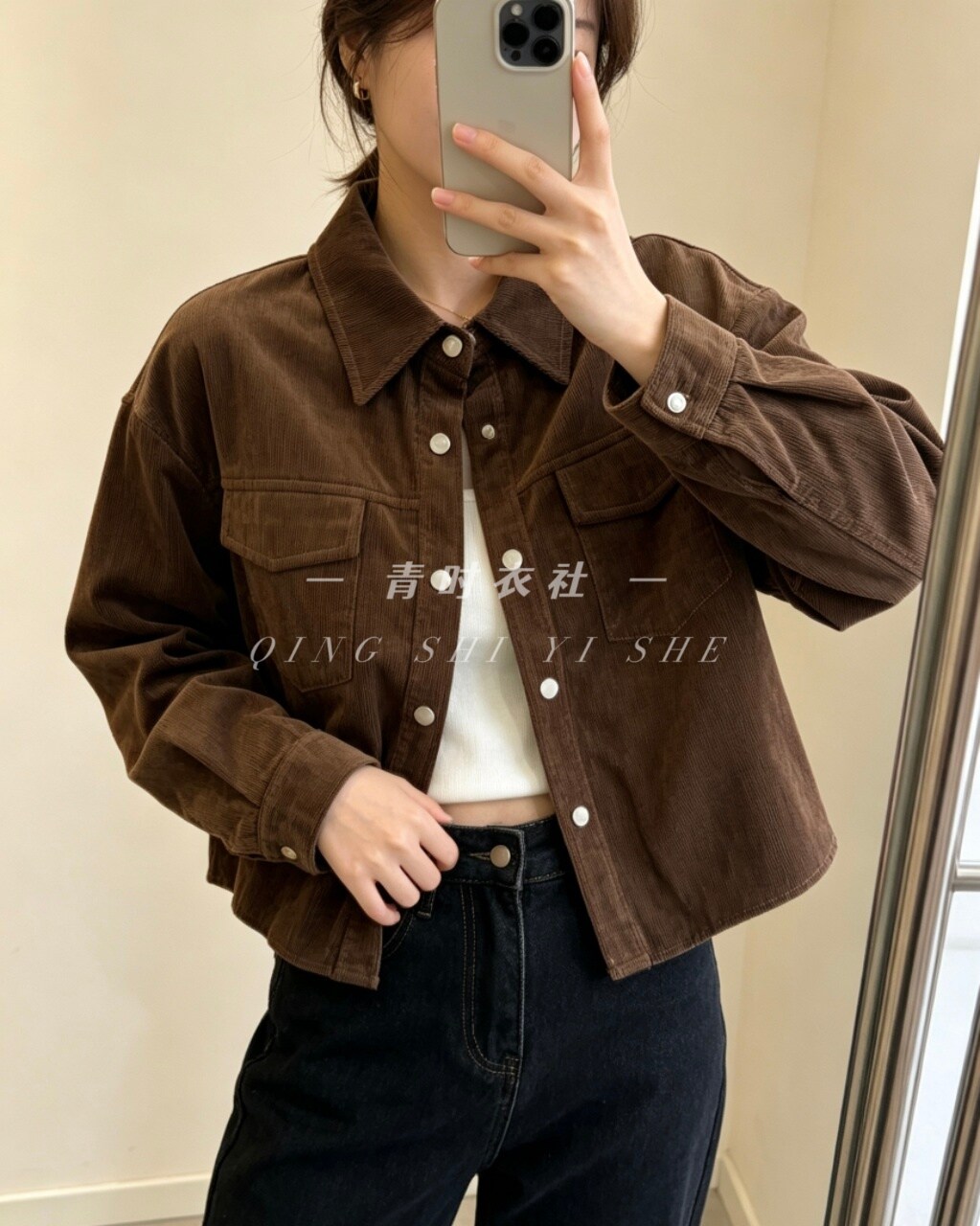 韩版灯芯绒翻领宽松显瘦衬衫女秋