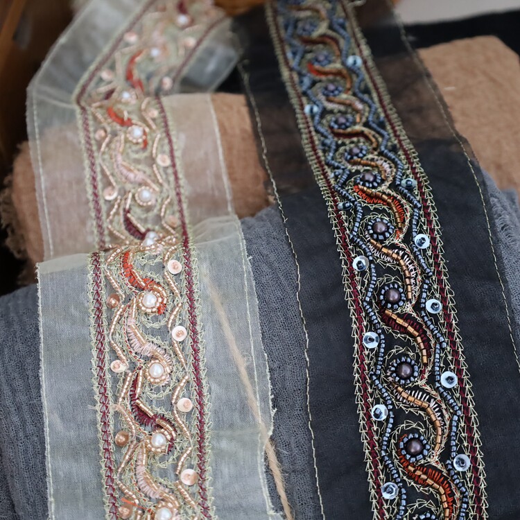 DIY7cm欧根纱钉珠腰带蕾丝花边