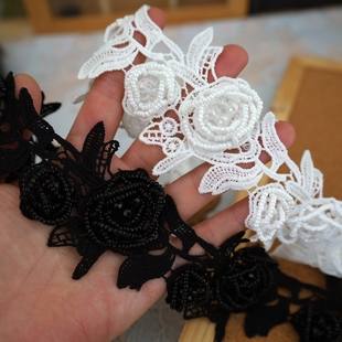 重工立体手缝穿珠牛奶丝水溶花边服装 DIY婚纱头纱辅料 装 饰花边