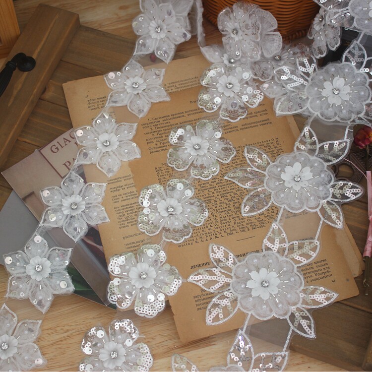 立体钉珠亮片花朵花边