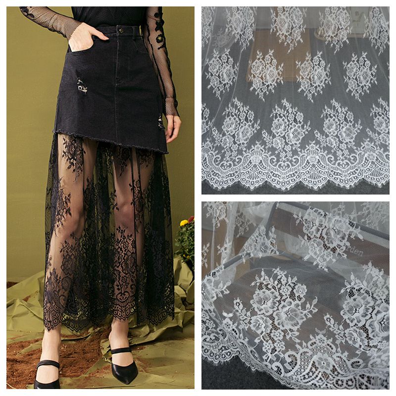 热销 宽1.5米 出口精美睫毛蕾丝花边面料 DIY服装轻礼服婚纱辅料